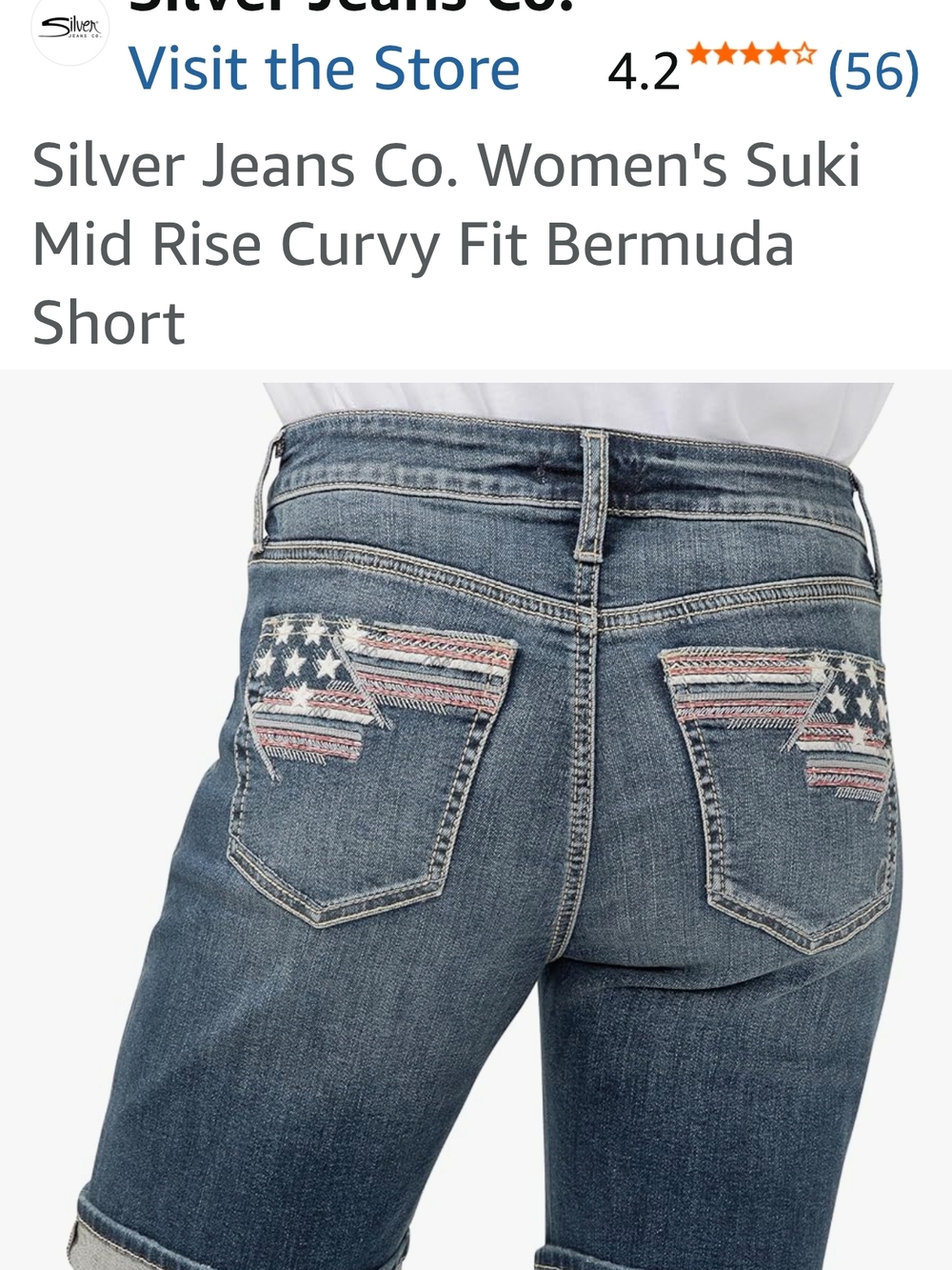 Silver Jeans Women's Suki Mid Rise Curvy Fit Bermuda Short - Size Waist 36(16W)